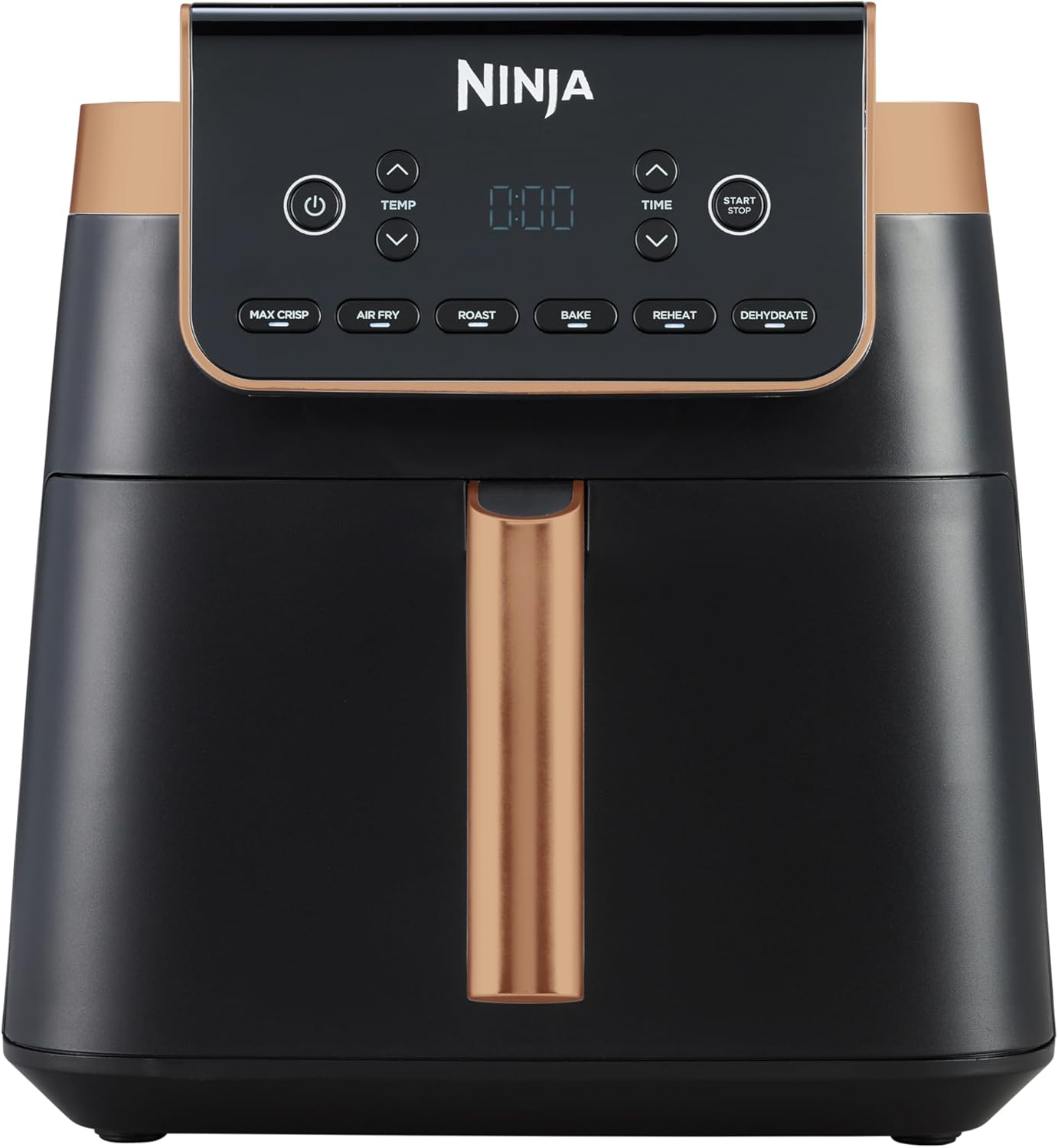 Ninja MAX PRO Hot Air Fryer, 6.2 L, Oil-Free, Large Drawer, Roasting, Baking, Air Fry, Non-Stick Coating, Dishwasher Safe Basket & Crisper Grid Insert, Silicone Tongs, Black/Copper, AF180EUCP