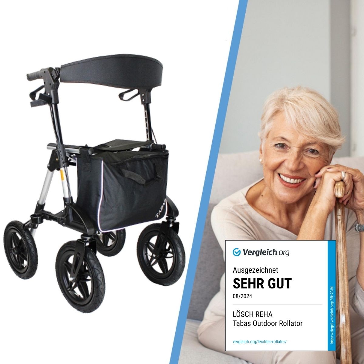 Tabas Outdoor Rollator Premium - Pneumatic Tires Silver 1 St