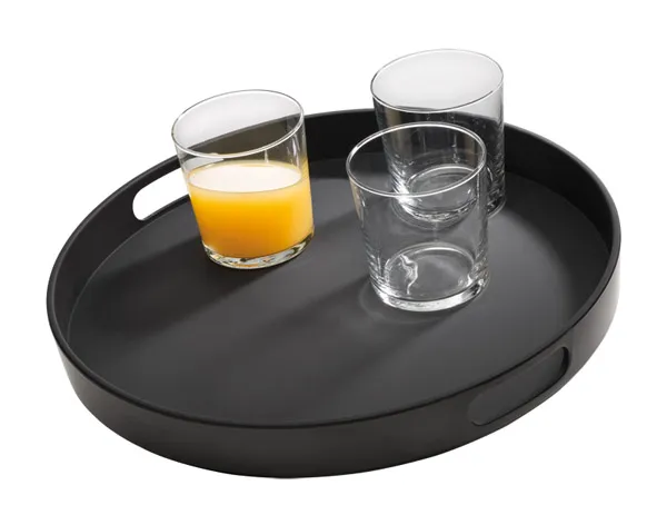 BISTRO tray, diameter: 35.5 cm, height: 4.5 cm, melamine, black, stackable rim, non-slip