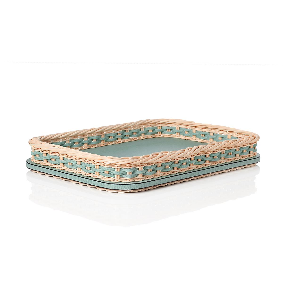 Orsay tray, leather & rattan, mint by Pigment