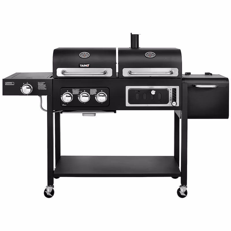 TAINO HERO DUO Gas Grill Charcoal Grill Smoker Grill Cart BBQ Grill Black