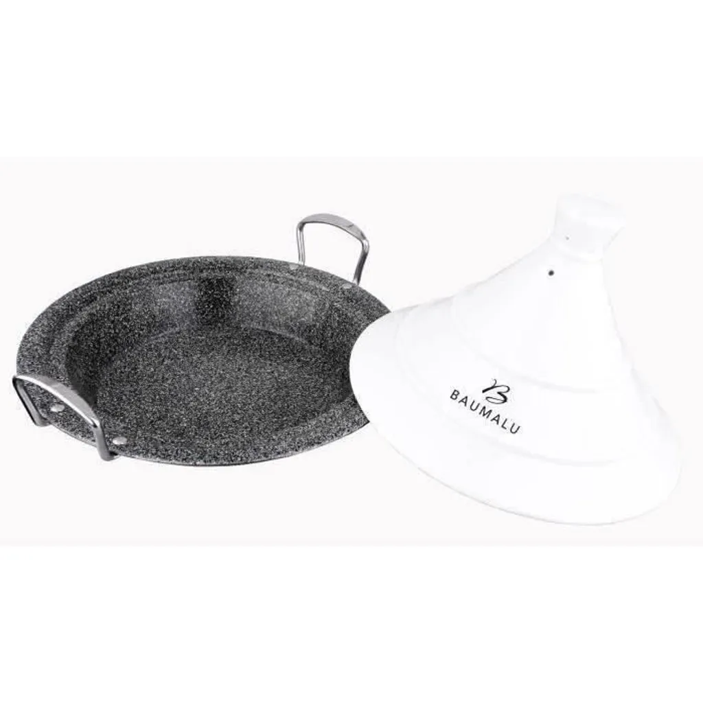 Baumalu Tajine pot, 30 cm, suitable for induction cooktops, non-stick coating, stainless steel base, ceramic lid, white, oven-safe up to 250°C