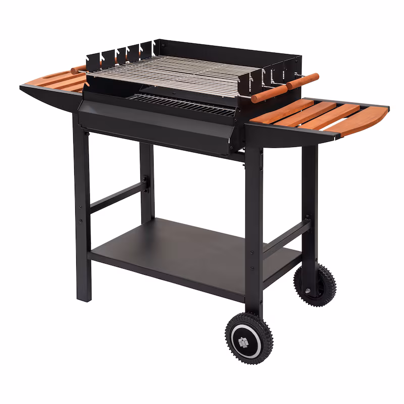 Tarrington House Gouette charcoal grill, 40 x 58 cm, with side tables, mobile, steel/wood, black