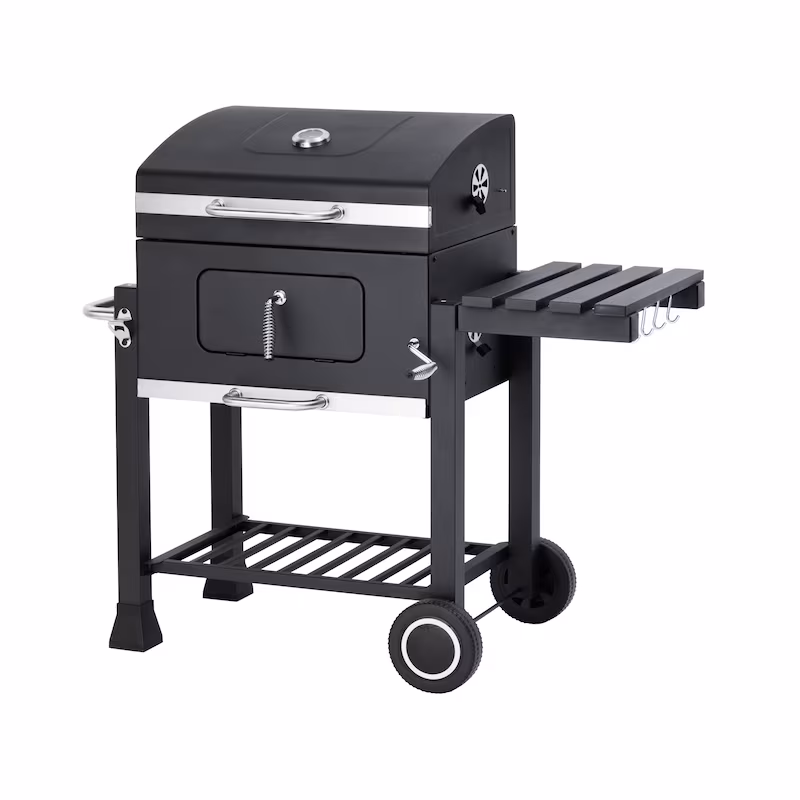Tarrington House Memphis charcoal grill, grilling surface 41.7 x 57 cm, side tables, lid with thermometer, mobile, steel, black