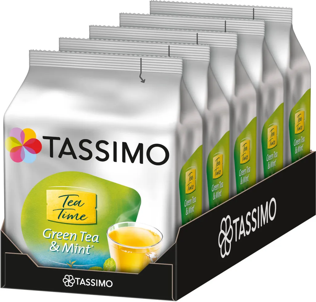 TASSIMO Tea Time Green Tea with Mint Capsules 5 x 16 Drinks Tea Capsules T-Discs
