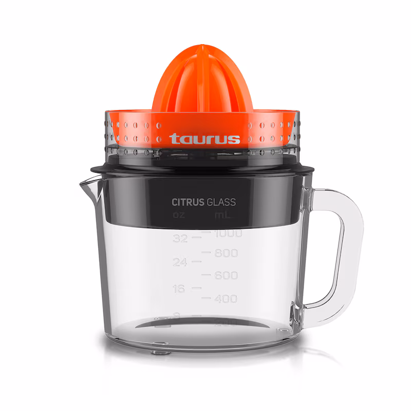 Taurus Citrus Glass 30W electric juicer with 1L container, 2 cones, filter for regulating pulp, 2 cones