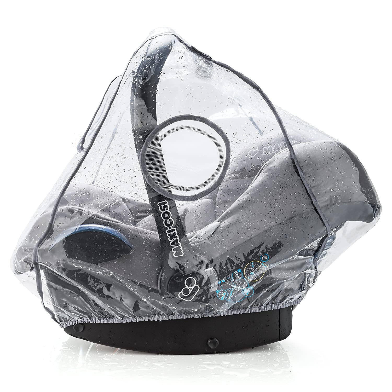 Zamboo Universal Comfort Rain Cover for Baby Seat (Such as Maxi-Cosi/Cybex/Römer) – Good Air Circulation, Lockable Contact Window, Opening for Carrying Handle, Free from Polyvinyl Chloride (PVC)