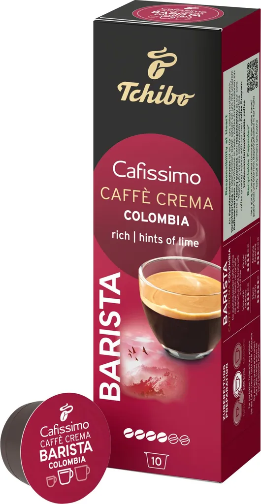 Tchibo Cafissimo Caffè Crema Colombia coffee capsules, 10 pieces (coffee, expressive with a hint of lime), sustainably & fairly traded 78g