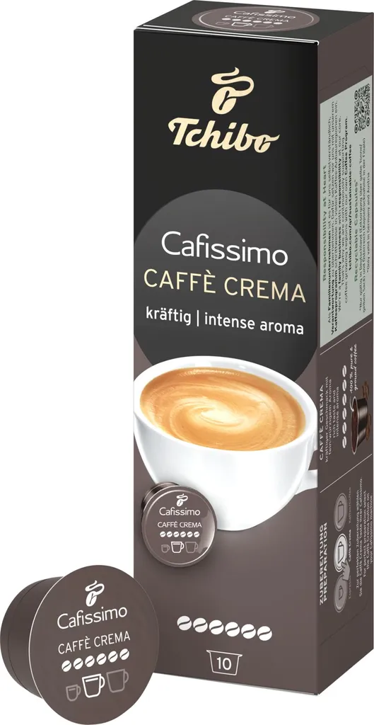 Tchibo Cafissimo Caffè Crema strong coffee capsules, 10 pieces (coffee, intense with strong roasted aromas), sustainably & fairly traded 75g