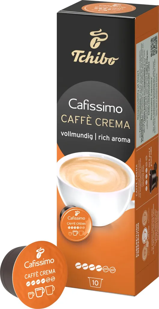 Tchibo Cafissimo Caffè Crema full-bodied coffee capsules, 10 pieces (coffee, balanced and full-bodied), sustainably & fairly traded 74g