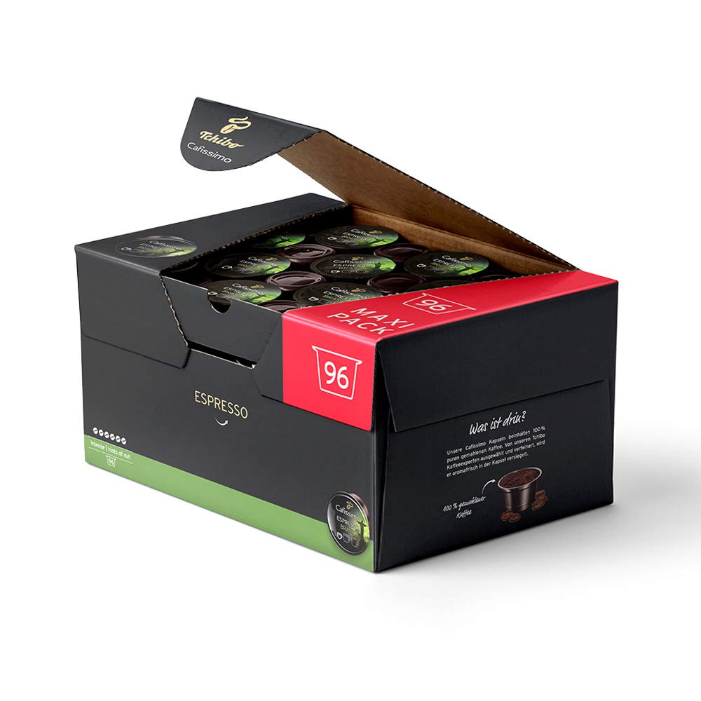 Tchibo Cafissimo Vorratsbox Espresso Brasil Kaffeekapseln, 96 Stück (Espresso, ausdrucksstark mit Nussnote), nachhaltig & fair gehandelt