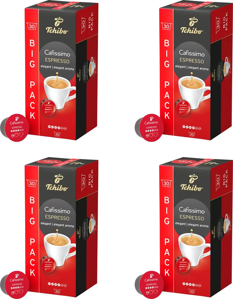 Tchibo Cafissimo Espresso elegant coffee capsules, 120 pieces – 4x30 capsules (coffee, expressive with full aroma), sustainably & fairly traded 840g