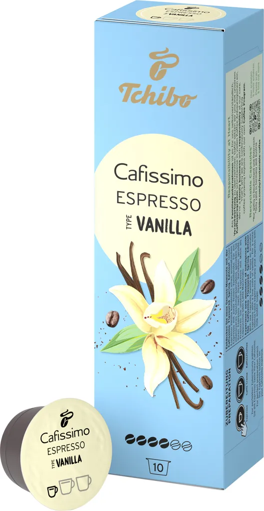 Tchibo Cafissimo Espresso Vanilla Coffee Capsules, 10 pieces (Espresso, aromatic with a delicate vanilla note), sustainably & fairly traded, Limited Edition 70g