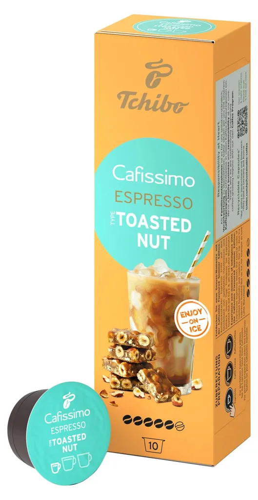 Tchibo Cafissimo Flavoured Summer Edition Espresso Toasted Nut Coffee Capsules, 10 pieces, Espresso, Roasted Nut Flavour, No Sweetener, Limited Edition 70g