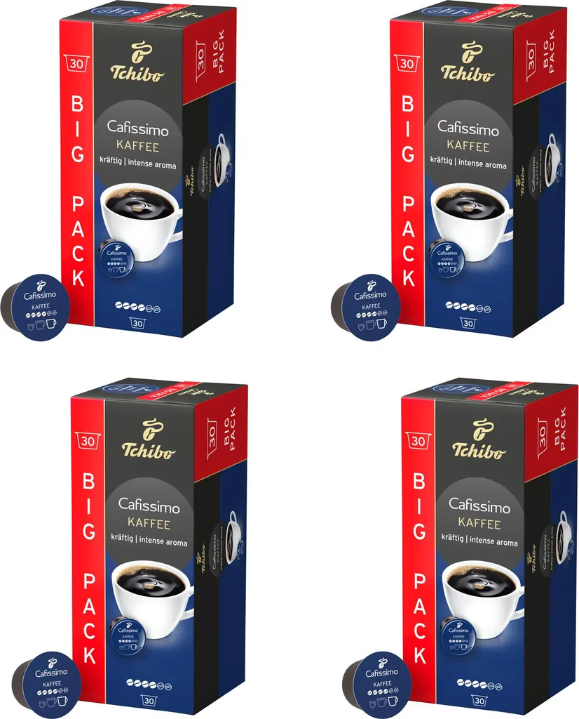 Tchibo Cafissimo Strong Coffee Capsules, 120 pieces – 4x30 capsules (coffee, intense and subtly spicy aroma), sustainably & fairly traded