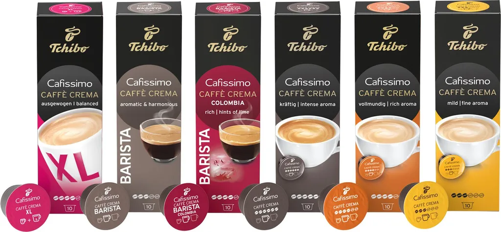 Tchibo Cafissimo Sample Set Caffè Crema Edition, various varieties of Caffè Crema, 60 pieces (6 x 10 coffee capsules), sustainably & fairly traded