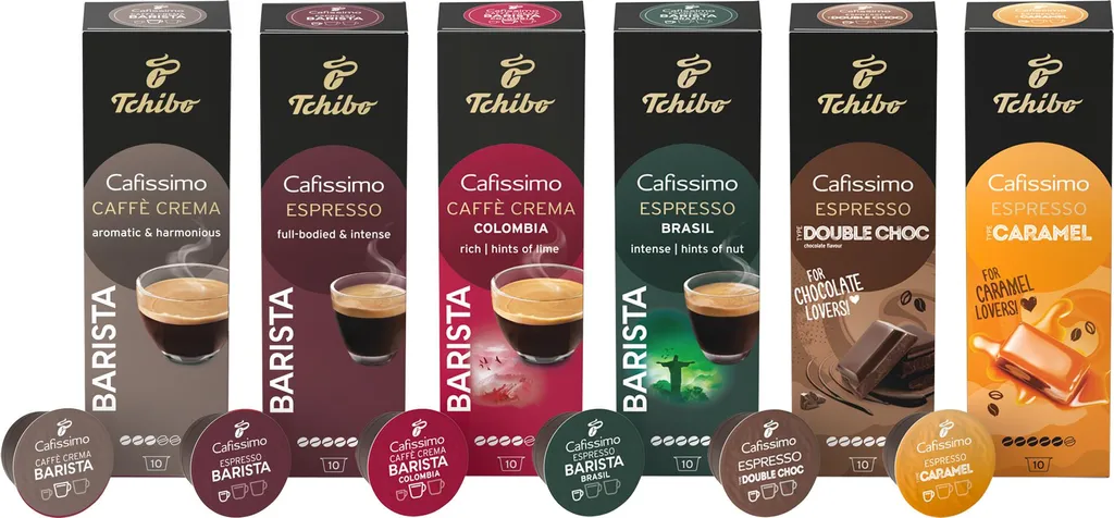 Tchibo Cafissimo Premium Edition Sample Set, various varieties of Caffè Crema and Espresso, 60 pieces (6 x 10 coffee capsules), sustainably & fairly traded 457g