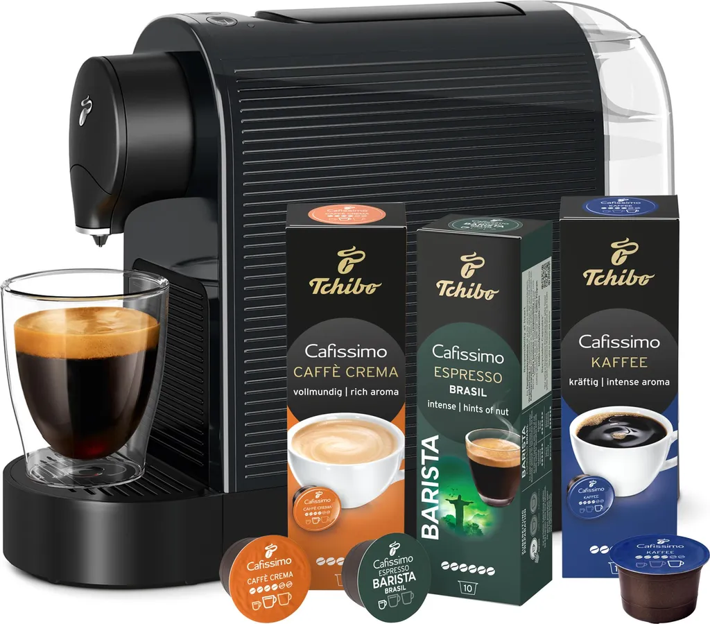 Tchibo Cafissimo "Pure plus" coffee machine capsule machine incl. 30 capsules for Caffè Crema and Espresso, 0.8l, 1250 watts, black