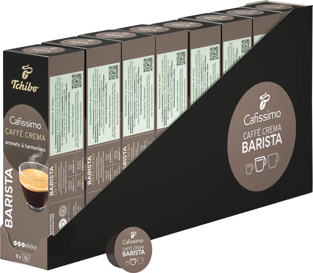 Tchibo Cafissimo Caffè Crema Barista Coffee Capsules Storage Box, 80 pieces (8 x 10 capsules), sustainably & fairly traded 624g