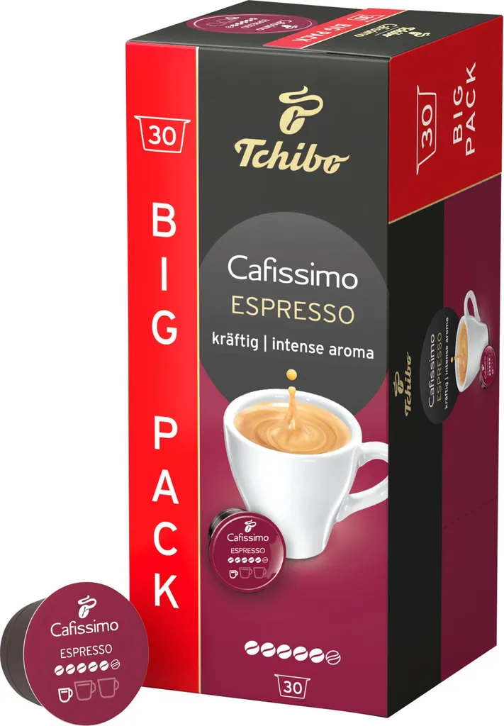 Tchibo Cafissimo Espresso Strong Coffee Capsules Storage Box, 30 pieces (Espresso, intense with strong roasted aromas), sustainably & fairly traded 225g