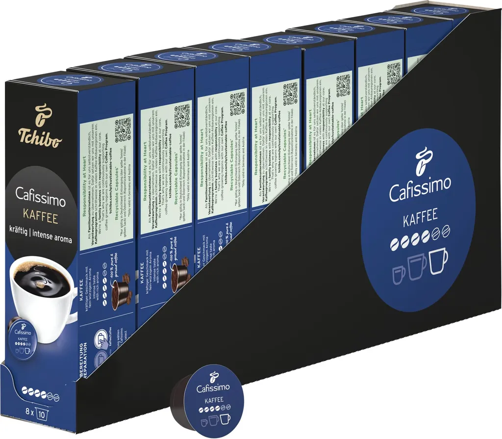 Tchibo Cafissimo Coffee Storage Box, Strong Filter Coffee Capsules, 80 pieces (8 x 10 capsules), sustainably & fairly traded 584g
