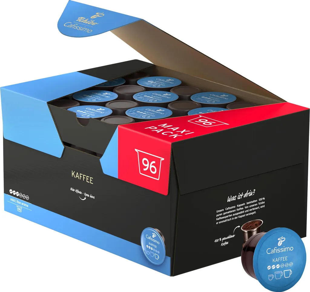 Tchibo Cafissimo Coffee Storage Box, Mild Filter Coffee Capsules, 96 pieces (mild coffee with gentle roasted aromas), sustainably & fairly traded 624g