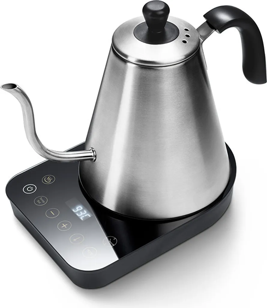 Tchibo electric kettle, 800ml capacity, gooseneck kettle, temperature keep-warm function, rapid boil function, LED display, for coffee, stainless steel