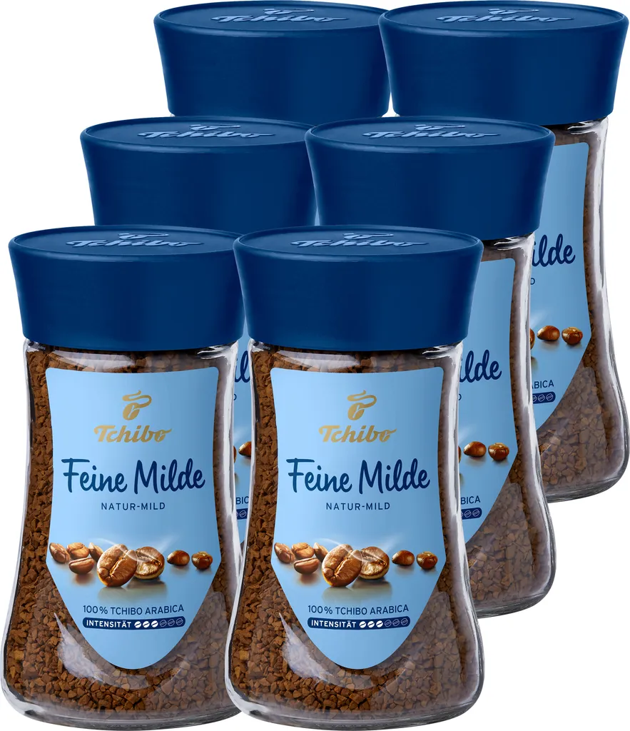 Tchibo Fine Mild Instant Coffee Maxi Pack, 600g – 6x 100g, instant coffee beans, caffeinated