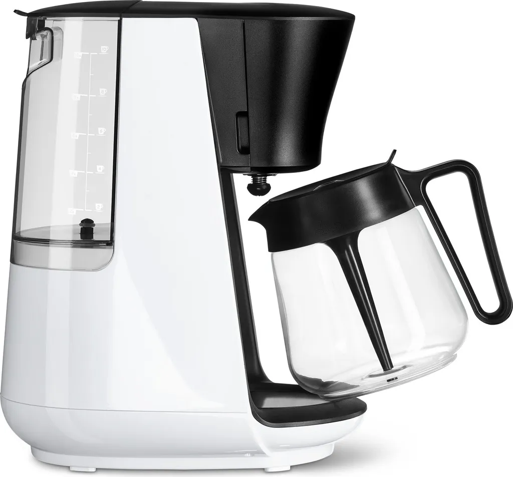 Tchibo "Let's Brew" filter coffee machine, for up to 10 cups of filter coffee, 1.2L aroma glass carafe, stainless steel warming plate, drip stop, automatic shut-off, white