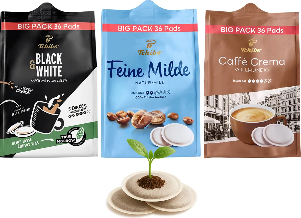 Tchibo Coffee Pad Mix Sample Set Variety Pack, Fine Mild, BLACK&WHITE & Caffè Crema full-bodied, 108 pieces – 3x 36 pads, sustainable, suitable for Senseo machines 760g