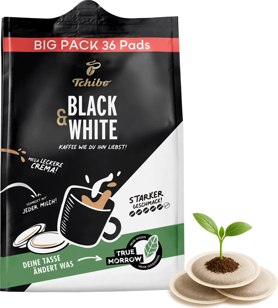Tchibo Coffee Pads BLACK & WHITE, 36 pieces – 1 pack (coffee, strong with a powerful taste), sustainable, suitable for Senseo machines 250g
