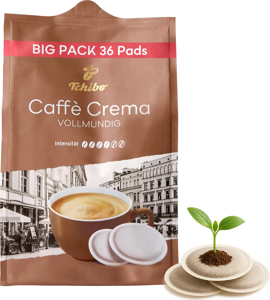 Tchibo Caffè Crema full-bodied coffee pods, 36 pieces – 1 pack (coffee, balanced and full-bodied), sustainable, suitable for Senseo machines 259g