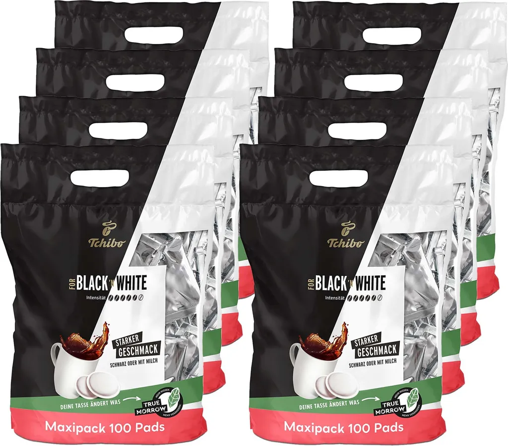Tchibo Coffee Pods Value Pack Maxipack, BLACK&WHITE, 800 pieces – 8 x 100 pods (coffee, strong with a powerful taste), sustainable, suitable for Senseo machines 5600g