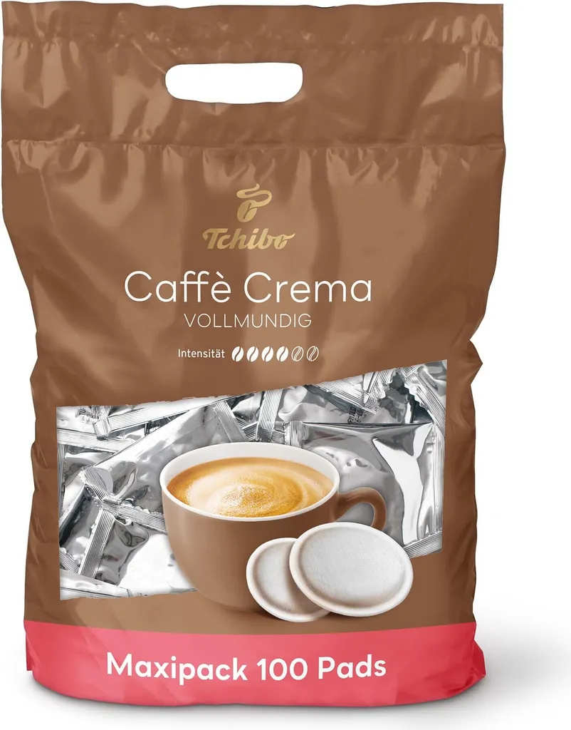 Tchibo Coffee Pads Value Pack Maxipack, Caffè Crema full-bodied, 100 pieces – 1 x 100 pads (coffee, balanced and full-bodied), sustainable, suitable for Senseo machines 700g