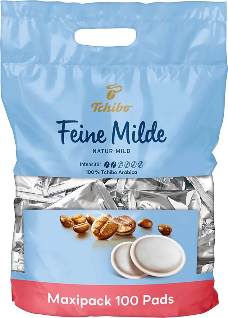 Tchibo Coffee Pads Maxi Pack, Fine Mild, 100 pieces – 1 x 100 pads (coffee, mild with gentle roasted aromas), sustainable, suitable for Senseo machines 700g