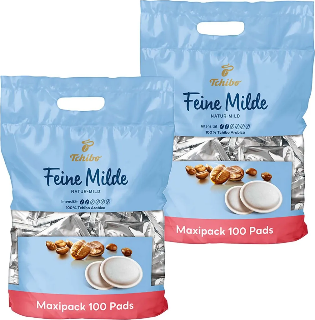 Tchibo Coffee Pads Maxi Pack, Fine Mild, 200 pieces – 2 x 100 pads (coffee, mild with gentle roasted aromas), sustainable, suitable for Senseo machines