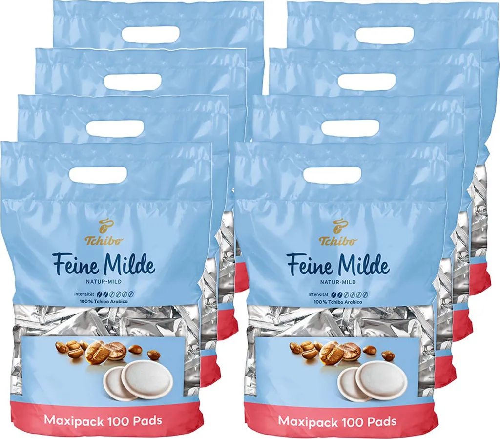 Tchibo Coffee Pads Maxipack, Fine Mild, 800 pieces – 8 x 100 pads (coffee, mild with gentle roasted aromas), sustainable, suitable for Senseo machines 5.6 kg