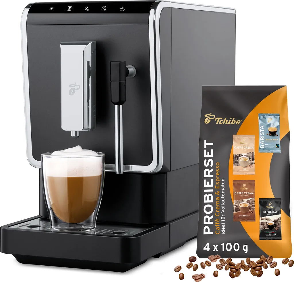 Tchibo Esperto Latte fully automatic coffee machine with milk frothing function for Caffè Crema, Espresso and milk specialties, Anthracite - INCLUDES FREE coffee tasting set 9.54 kg