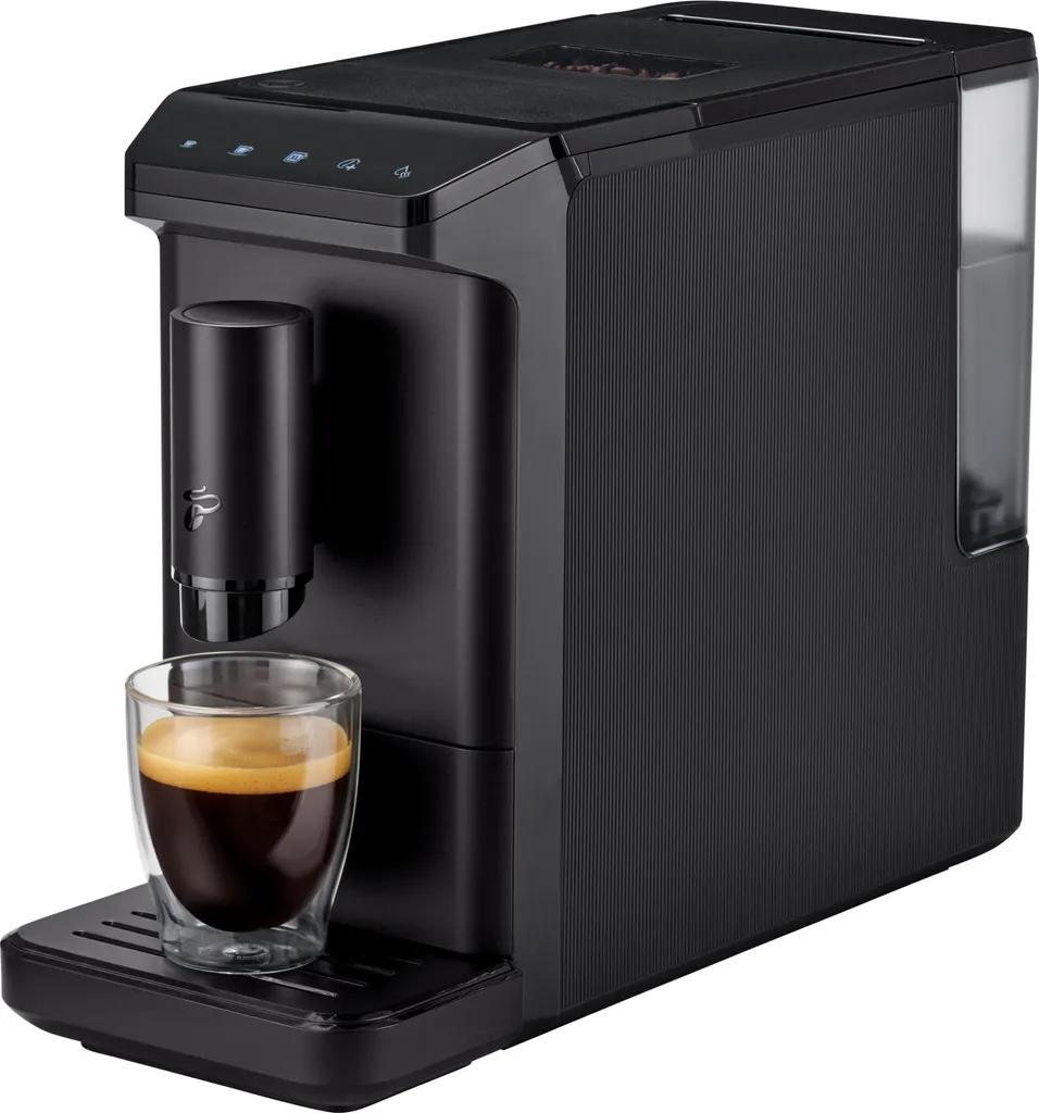 Tchibo Esperto mini fully automatic coffee machine for Caffè Crema and Espresso, only 16cm wide, small and compact, suitable for any kitchen, camping, tiny house, student apartment, black