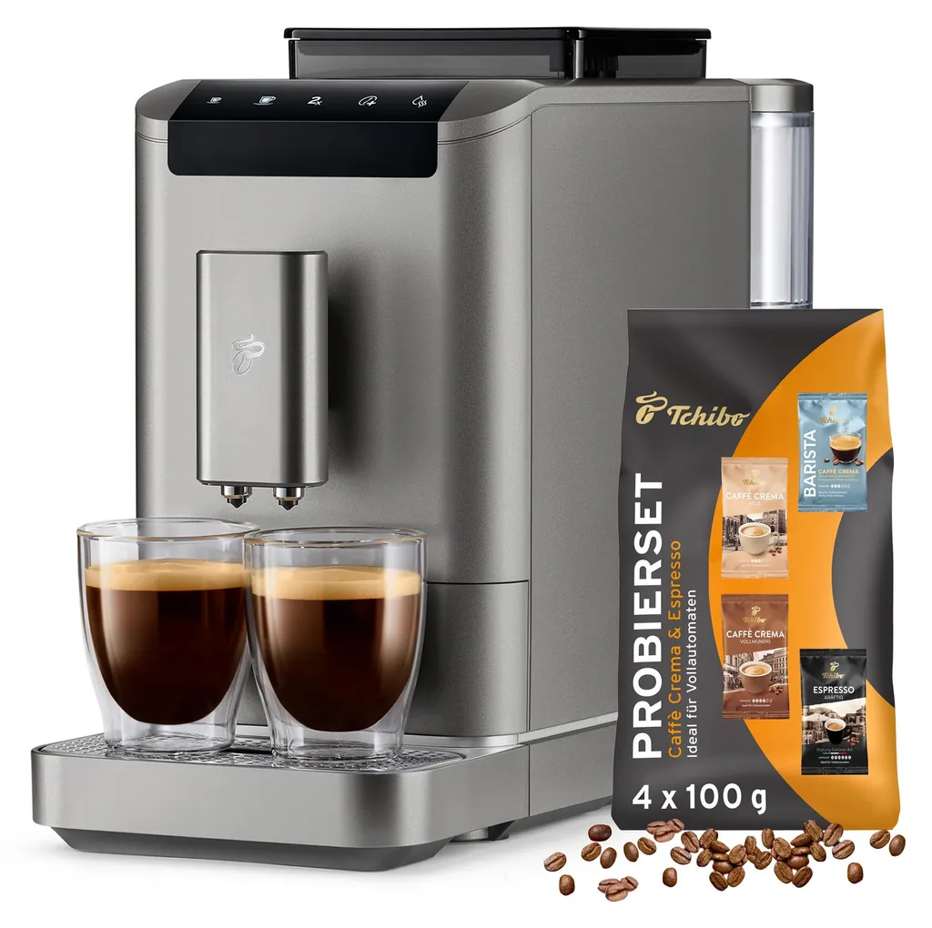 Tchibo Esperto2 Caffè fully automatic coffee machine with 2-cup function for Caffè Crema and Espresso, Titanium Silver - INCLUDES FREE coffee tasting set 9.54 kg