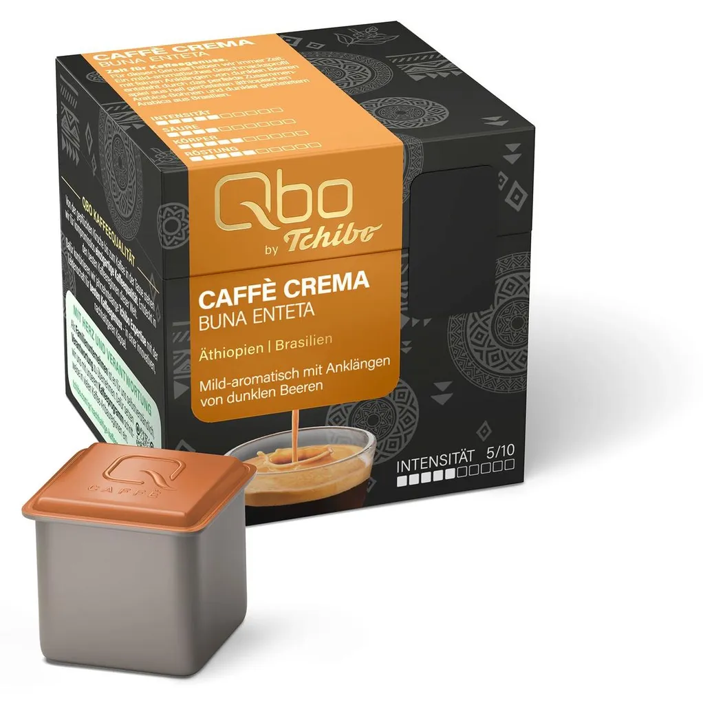 Tchibo Qbo Caffè Crema Buna Enteta Premium Coffee Capsules, 8 pieces (Caffè Crema, intensity 04/10, mild-aromatic), sustainable & made from 70% renewable raw materials¹ 60g
