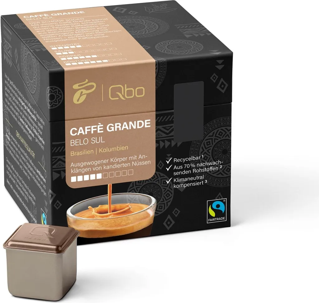 Tchibo Qbo Caffè Grande Belo Sul Premium Coffee Capsules, 27 pieces (Caffè Grande, intensity 5/10, balanced and nutty), sustainable, made from 70% renewable raw materials & climate neutral offset 202g