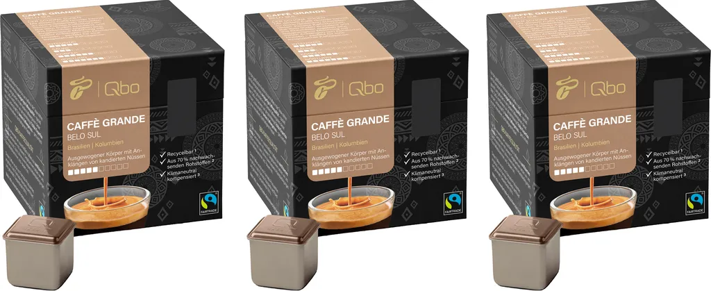 Tchibo Qbo Caffè Grande Belo Sul Premium Coffee Capsules, 81 pieces – 3x27 capsules (Caffè Grande, intensity 5/10, balanced and nutty), sustainable, made from 70% renewable raw materials