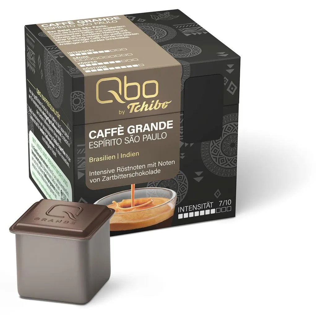 Tchibo Qbo Caffè Grande Espírito São Paulo Premium Coffee Capsules, 8 pieces (Caffè Grande, intensity 7/10, highly aromatic), sustainable & made from 70% renewable raw materials¹ 60g