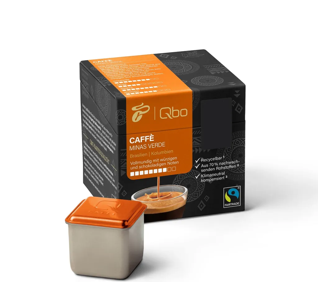 Tchibo Qbo Caffè Minas Verde Premium Coffee Capsules, 8 pieces (Caffè, intensity 8/10, full-bodied and spicy), sustainable, made from 70% renewable raw materials & climate-neutral offsetting