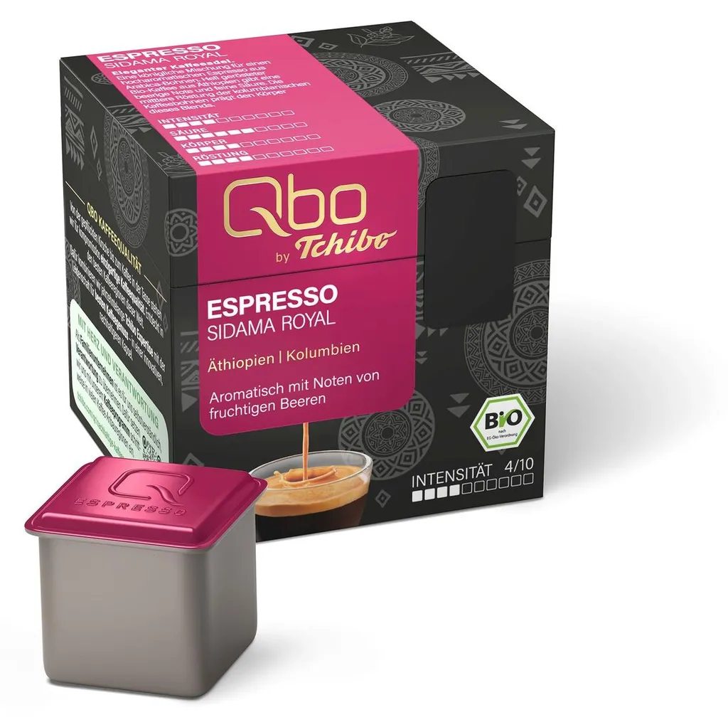 Tchibo Qbo Espresso Sidama Royal Premium Coffee Capsules, 8 pieces (Espresso, intensity 4/10, aromatic and fruity), sustainable, -seal, made from 70% renewable raw materials¹ 60g