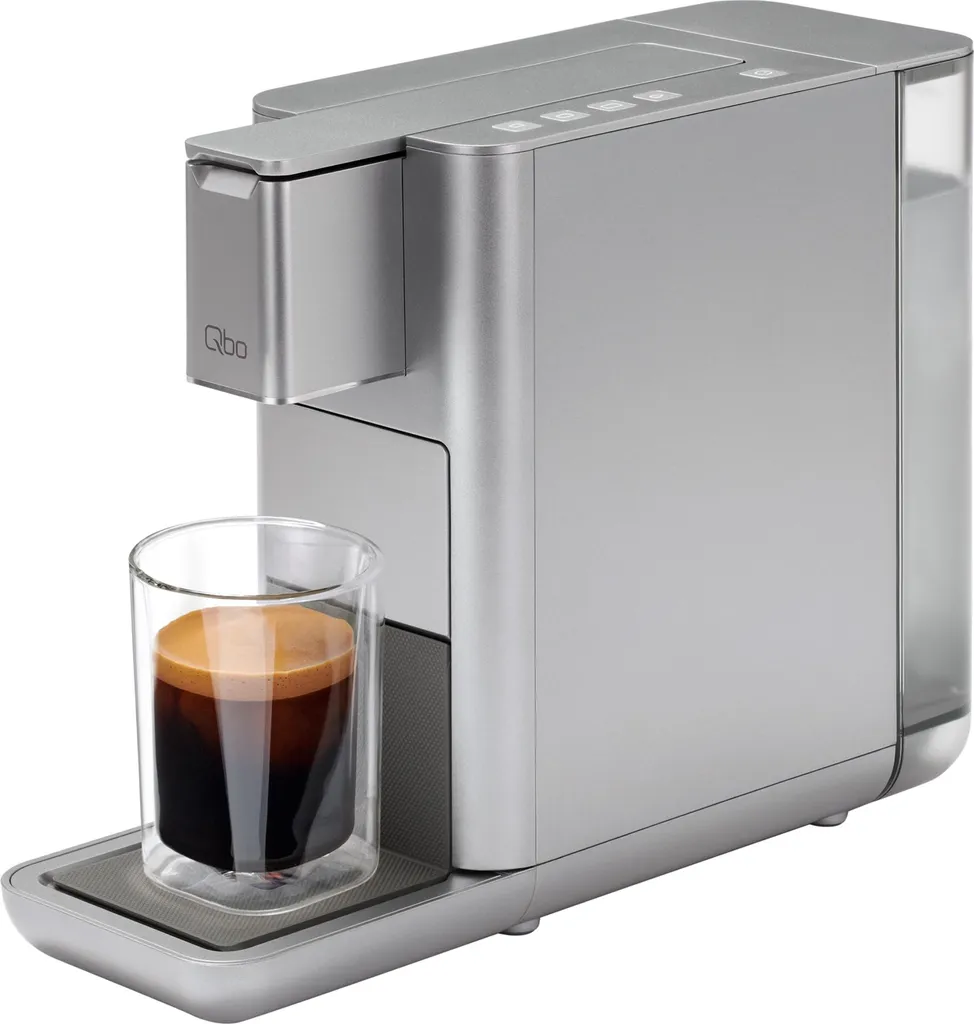 Tchibo Qbo ICONIC Premium capsule machine for espresso, caffè crema and caffè grande, high-quality, compact, innovative design, Frozen Silver, Grey