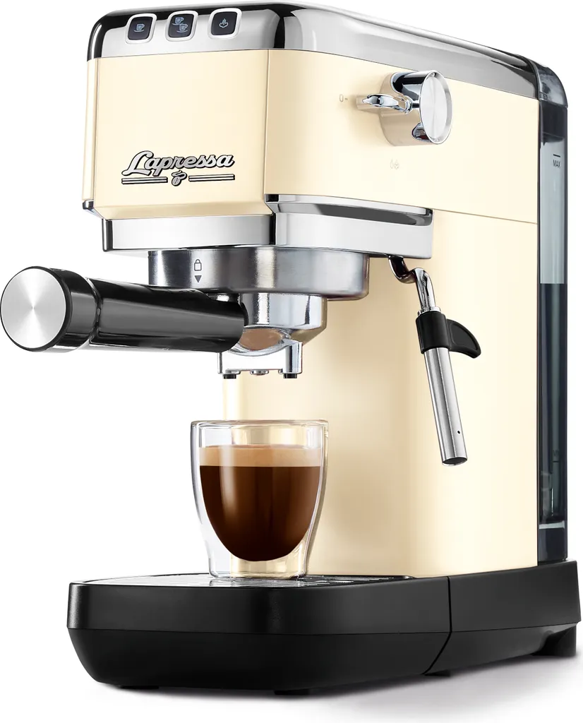 Tchibo portafilter espresso machine "Lapressa" (15 bar, 980ml water tank), pre-infusion technology, with 2-cup function and milk frother, including two double-walled filter baskets (cream white)