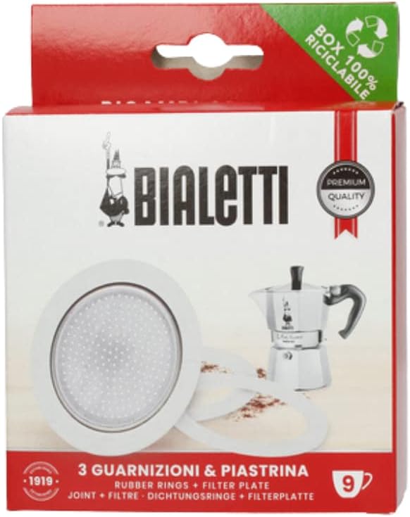 Bialetti Ricambi, Includes 3 Gaskets and 1 Plate, Compatible with Moka Express 9 Cups and DAMA, BIA640310