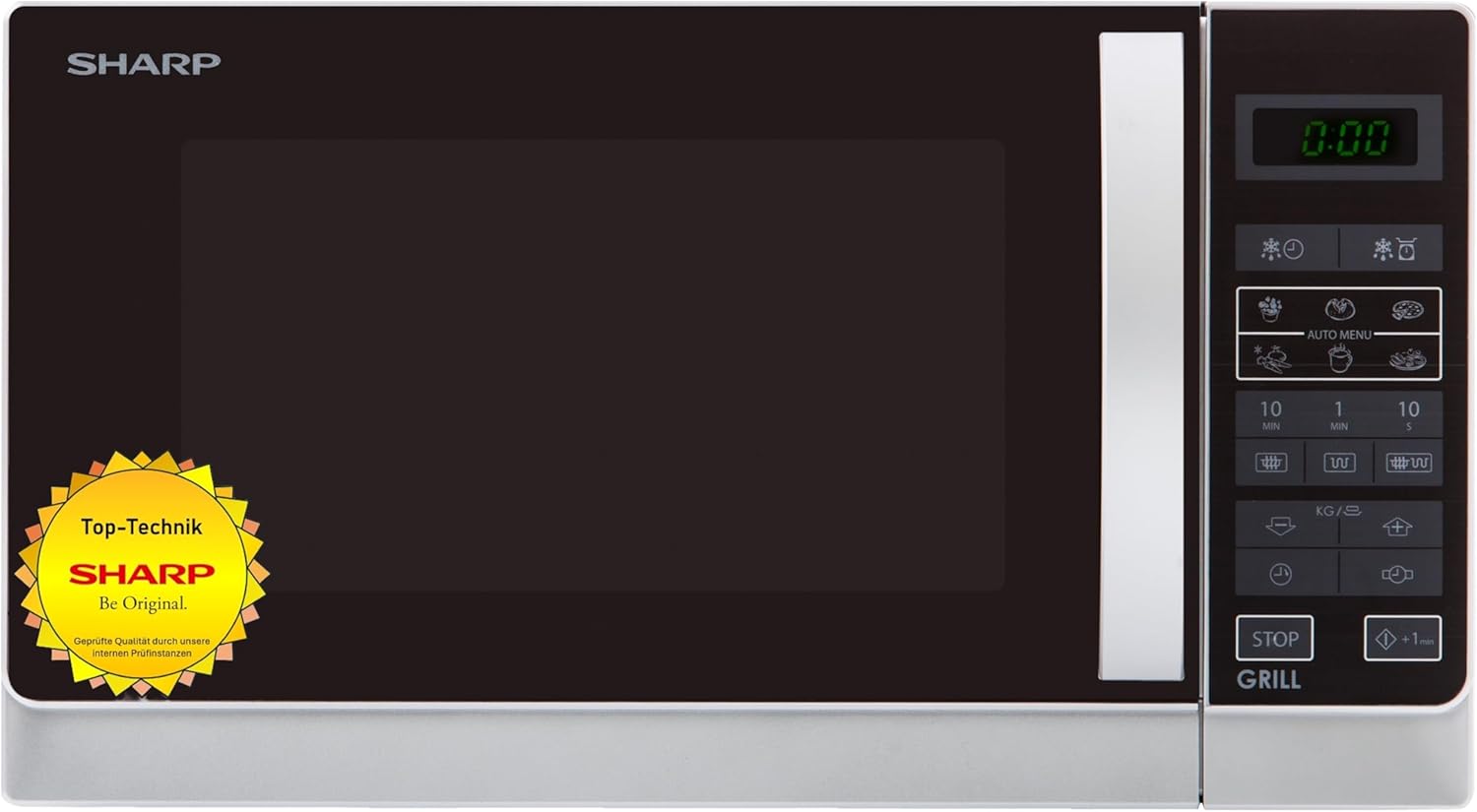 Sharp R742WW 2-in-1 Microwave with Grill / 25 L / 900 W / 1000 W Grill / LED Display / 8 Automatic Programs / Weight-Controlled Defrosting / Child Lock / Energy Saving Mode / High Rust / White